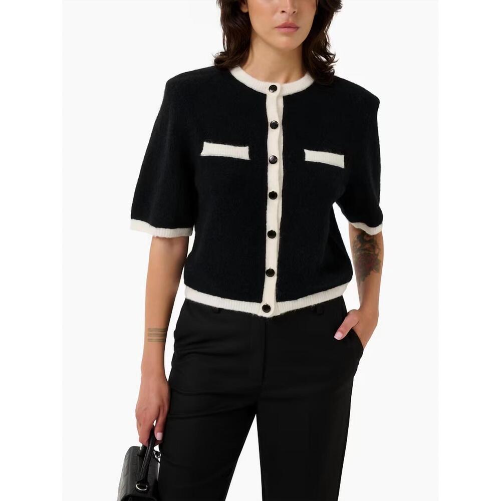 NEW GESTUZ alpha contrast cardigan in black/ivory
